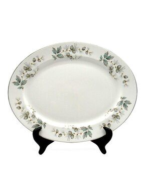 VINTAGE Johnson Bros Snowhite Oval PLATTER Ironstone Pine Dinnerware England 12"